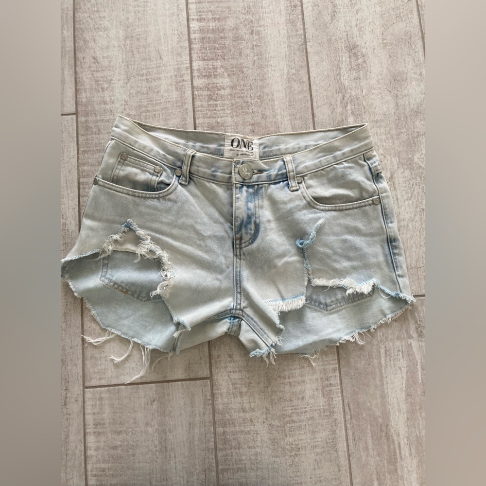 One Teaspoon Distressed Denim Shorts - Light Blue